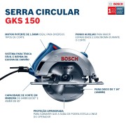 Serra Circular 1500W c/ 2 Discos e Guia Paralelo - BOSCH GKS150-2D 220V