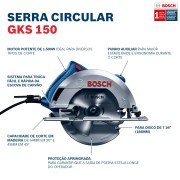 Serra Circular 1500W c/ 2 Discos e Guia Paralelo - BOSCH GKS150-2D 220V